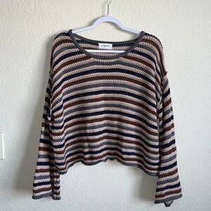 Carly Jean Los Angeles Brown and Blue Striped Knit Sweater